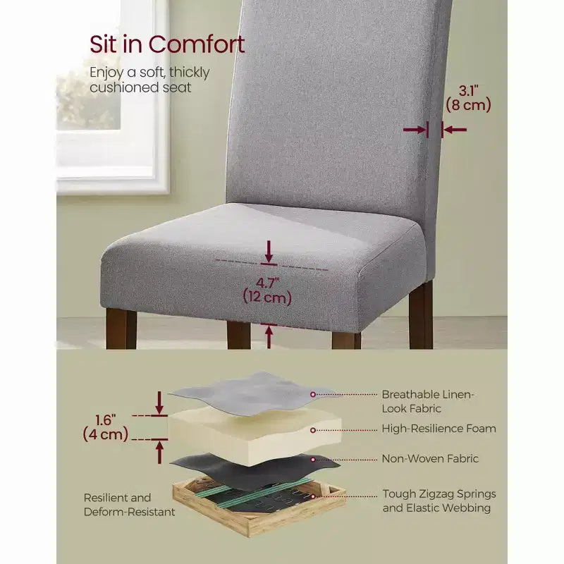 VASAGLE Dining Chairs, Set of 2 Chairs, Parsons Chairs, Thick Seat, Removable Fabric Cover, High Back, 22.8 x 18.9 x 39.4 Inches