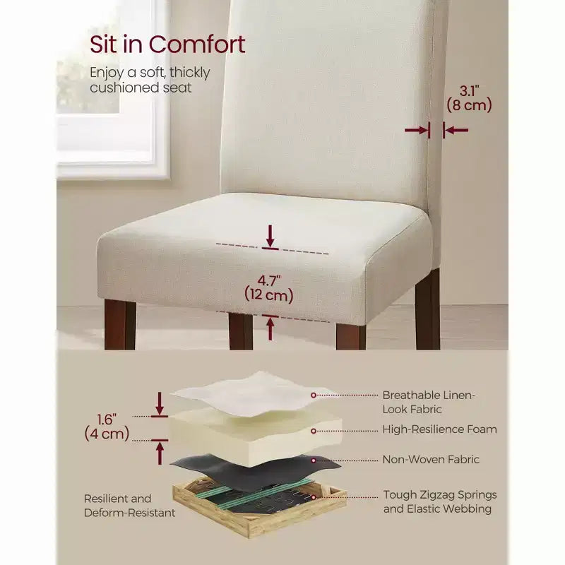 VASAGLE Dining Chairs, Set of 2 Chairs, Parsons Chairs, Thick Seat, Removable Fabric Cover, High Back, 22.8 x 18.9 x 39.4 Inches