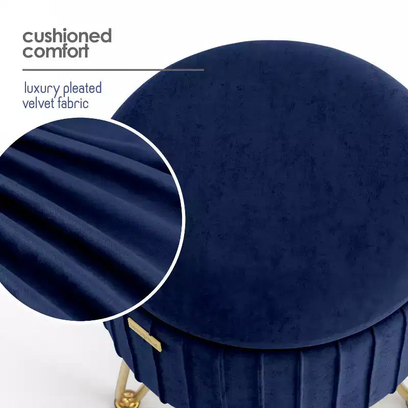 StorageBud Pleated Velvet Storage Ottoman, Round Ottoman with Storage, Foot Stool Ottoman for Living Room and Bedroom, Modern Foot Rest