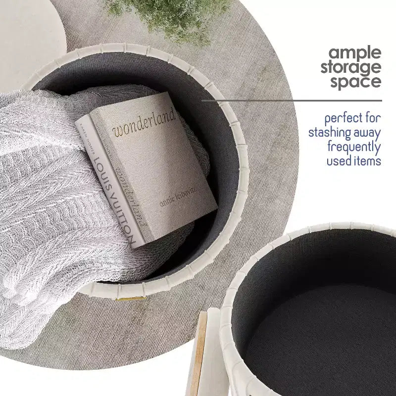 StorageBud Pleated Velvet Storage Ottoman, Round Ottoman with Storage, Foot Stool Ottoman for Living Room and Bedroom, Modern Foot Rest