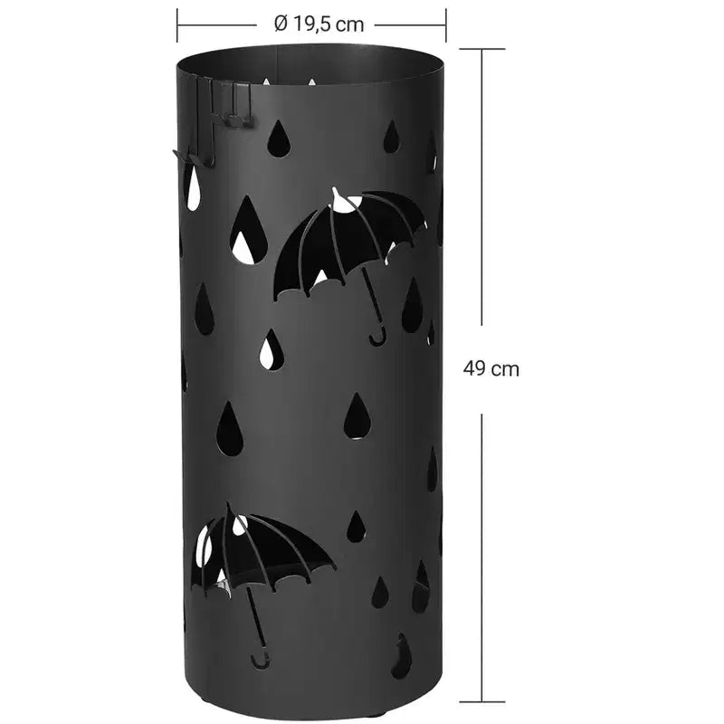 Portaombrelli, Portaombrelli in Metallo per Ingresso, con Vaschetta Raccogligocce e 4 Ganci, 19.5 x 19.5 x 49 cm, Rotondo