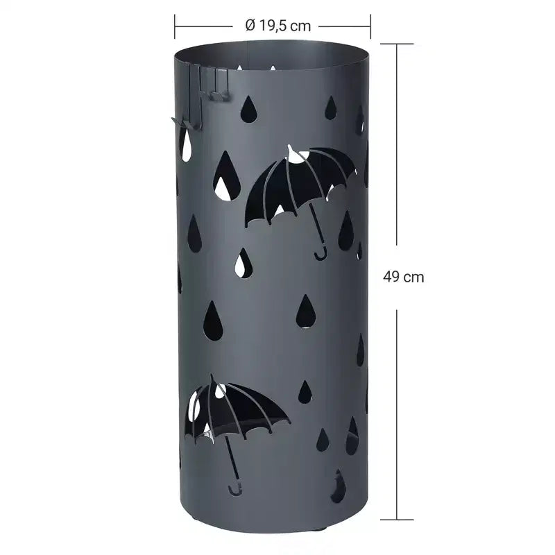Portaombrelli, Portaombrelli in Metallo per Ingresso, con Vaschetta Raccogligocce e 4 Ganci, 19.5 x 19.5 x 49 cm, Rotondo