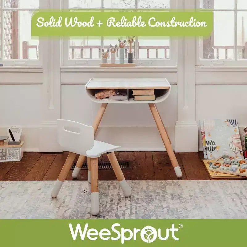 WeeSprout Toddler Desk & Chair Set, Sturdy Solid Wood Legs + Desk Surface, Adjustable Height