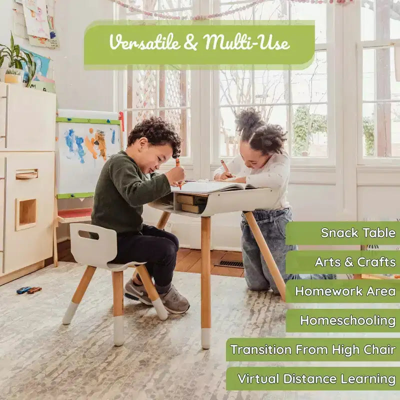 WeeSprout Toddler Desk & Chair Set, Sturdy Solid Wood Legs + Desk Surface, Adjustable Height