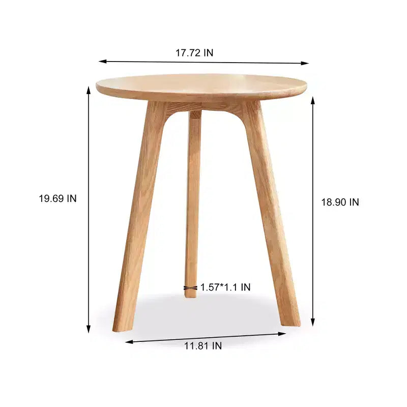 GDFStudio Wallis Minimalist 19.7 H Three Legs Solid Oak Round Side Table