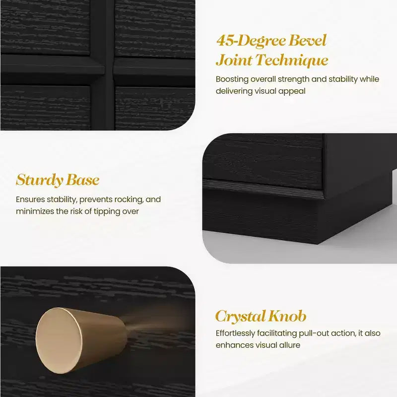 Heynemo 6 Drawer Dresser, Modern Closet Dressers with Crystal Knobs & Painted Strip, for Bedroom Living Room Hallway Closet