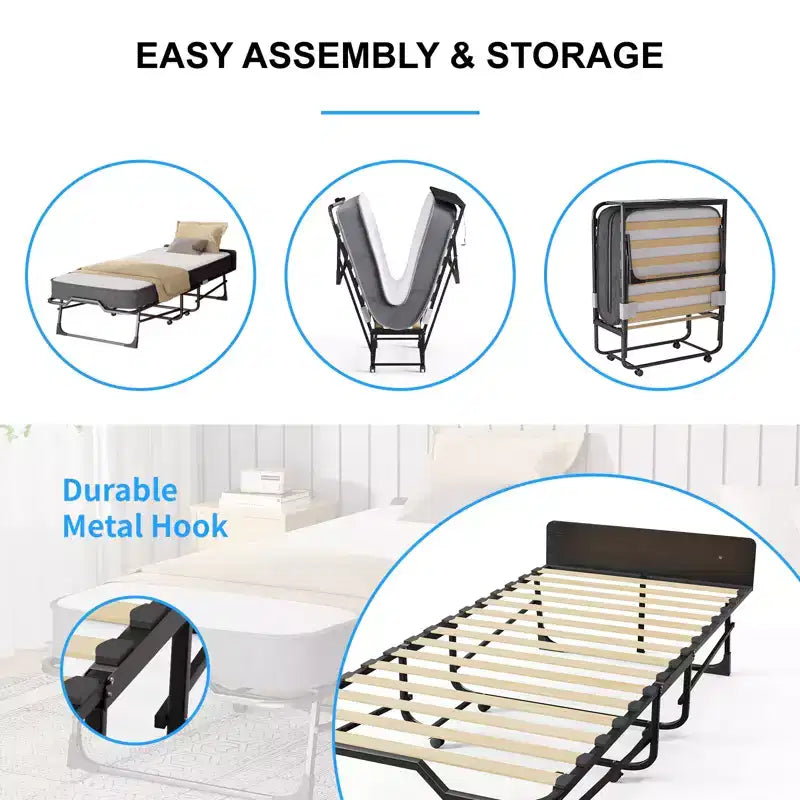 Mjkone Adult Folding Bed with Memory Foam Mattress Sleeper Wood Slats,With dust cover,75*32