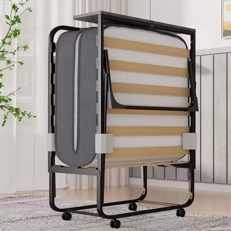 Mjkone Adult Folding Bed with Memory Foam Mattress Sleeper Wood Slats,With dust cover,75*32