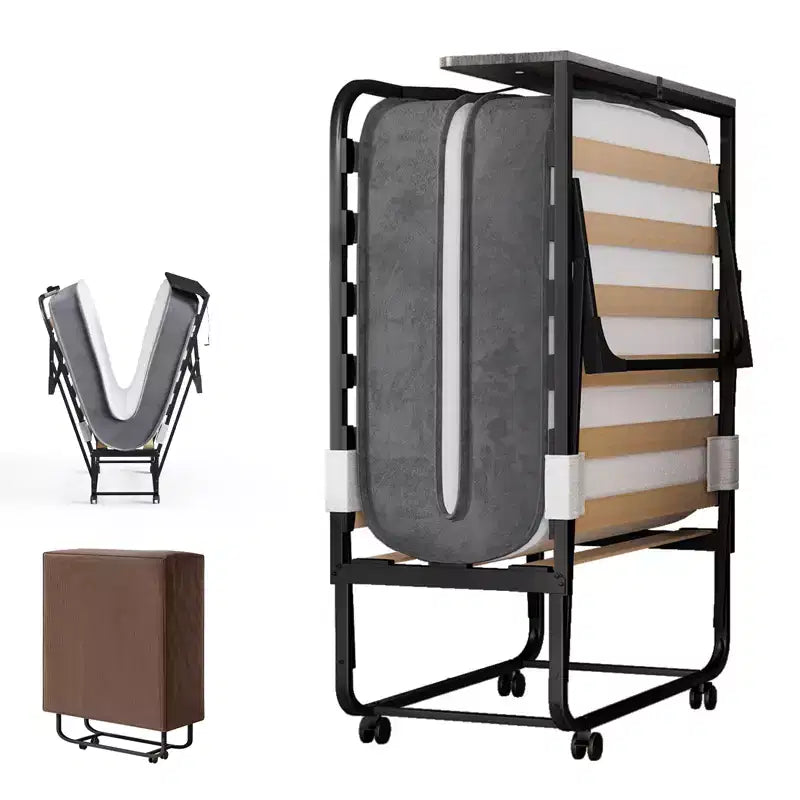 Mjkone Adult Folding Bed with Memory Foam Mattress Sleeper Wood Slats,With dust cover,75*32