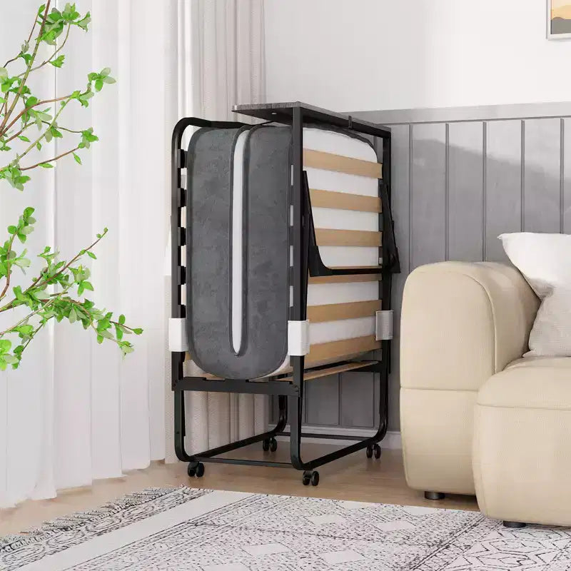Mjkone Adult Folding Bed with Memory Foam Mattress Sleeper Wood Slats,With dust cover,75*32