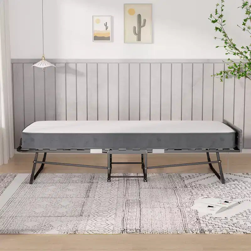 Mjkone Adult Folding Bed with Memory Foam Mattress Sleeper Wood Slats,With dust cover,75*32
