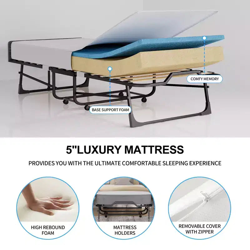 Mjkone Adult Folding Bed with Memory Foam Mattress Sleeper Wood Slats,With dust cover,75*32