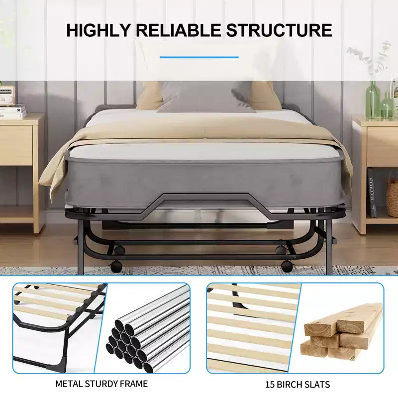 Mjkone Adult Folding Bed with Memory Foam Mattress Sleeper Wood Slats,With dust cover,75*32