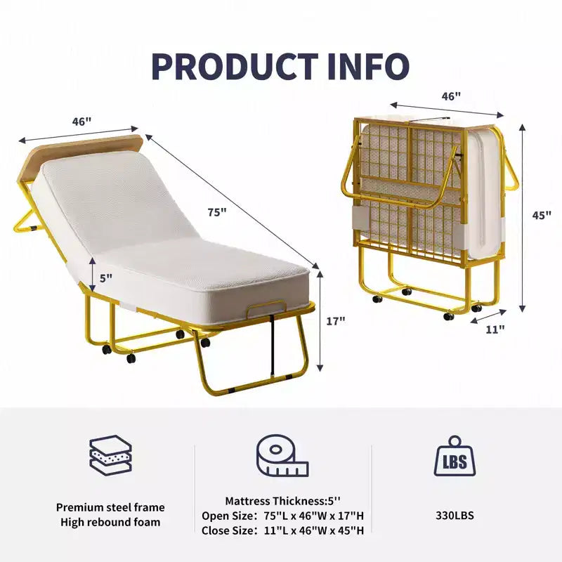 Mjkone Folding Bed With Mattress For Adults,Memory Foam Mattress, Portable Foldable Bed With Dustproof Bag & Baffle,fold Up Guest Bed