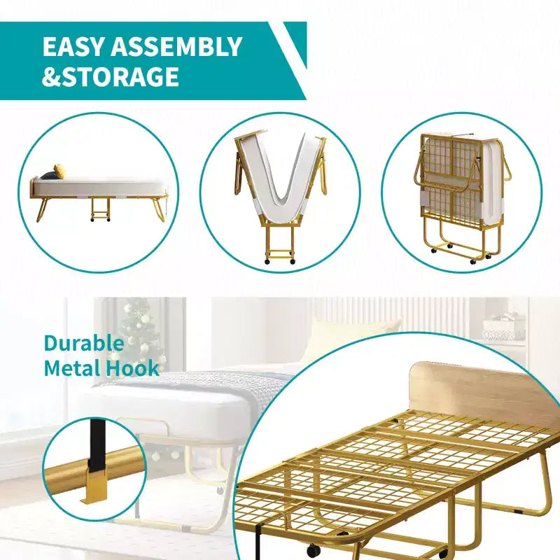 Mjkone Folding Bed With Mattress For Adults,Memory Foam Mattress, Portable Foldable Bed With Dustproof Bag & Baffle,fold Up Guest Bed