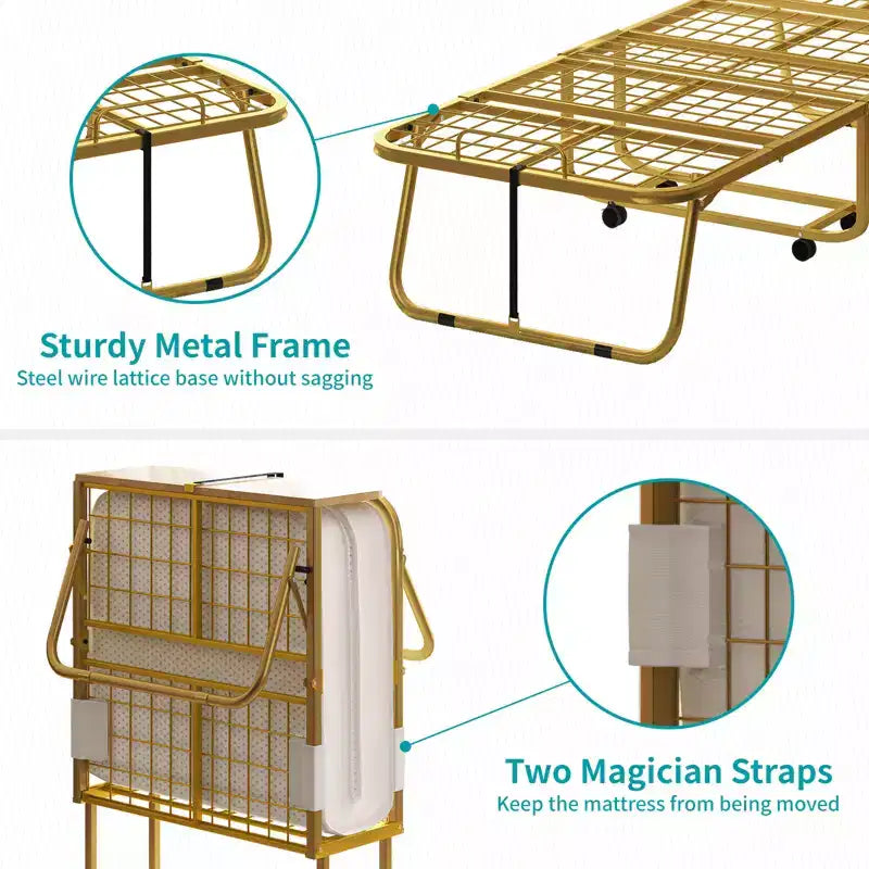 Mjkone Folding Bed With Mattress For Adults,Memory Foam Mattress, Portable Foldable Bed With Dustproof Bag & Baffle,fold Up Guest Bed