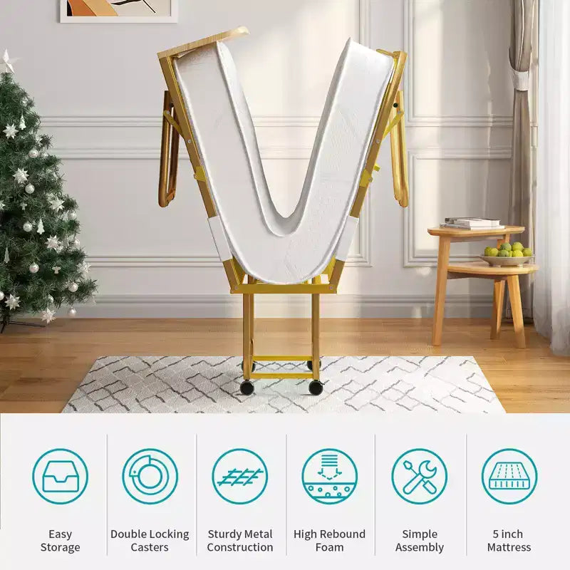 Mjkone Folding Bed With Mattress For Adults,Memory Foam Mattress, Portable Foldable Bed With Dustproof Bag & Baffle,fold Up Guest Bed
