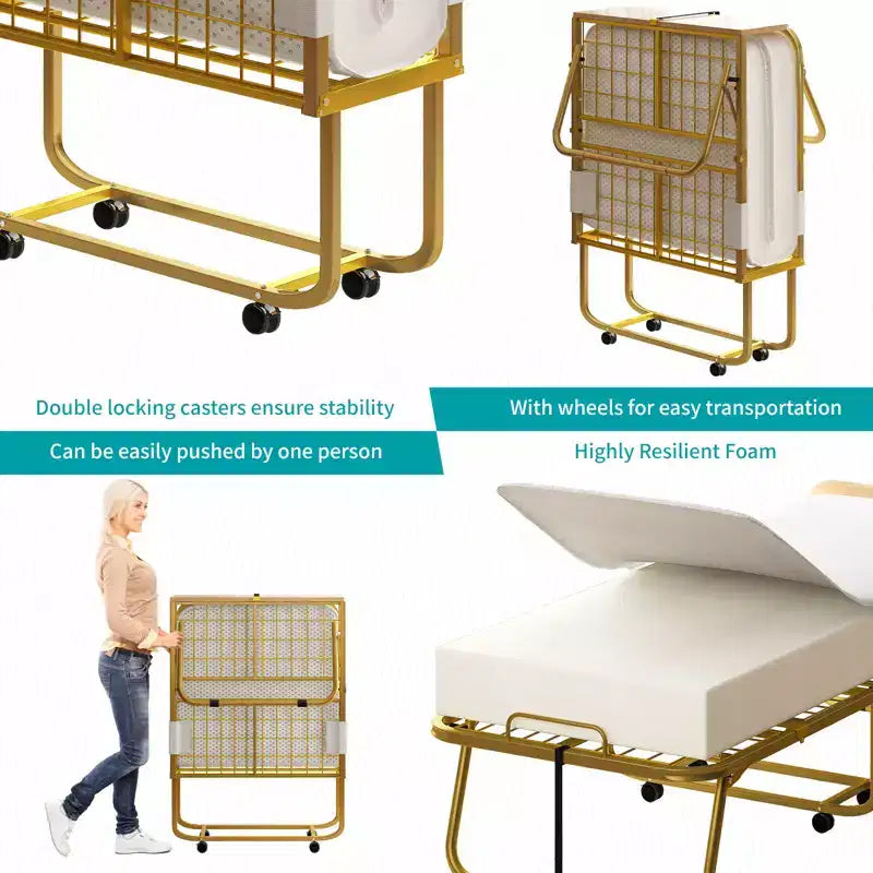 Mjkone Folding Bed With Mattress For Adults,Memory Foam Mattress, Portable Foldable Bed With Dustproof Bag & Baffle,fold Up Guest Bed