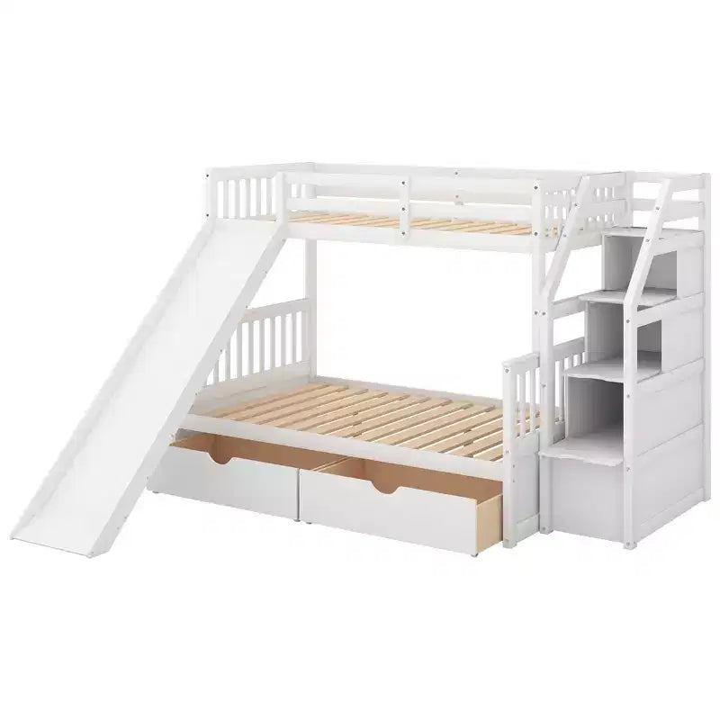 Whisen Twin over Full Bunk Bed with Drawers, Storage and Slide, Multifunction