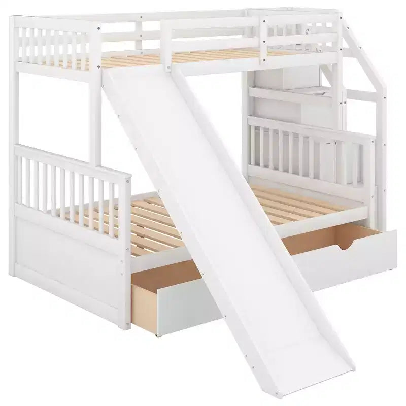 Whisen Twin over Full Bunk Bed with Drawers, Storage and Slide, Multifunction