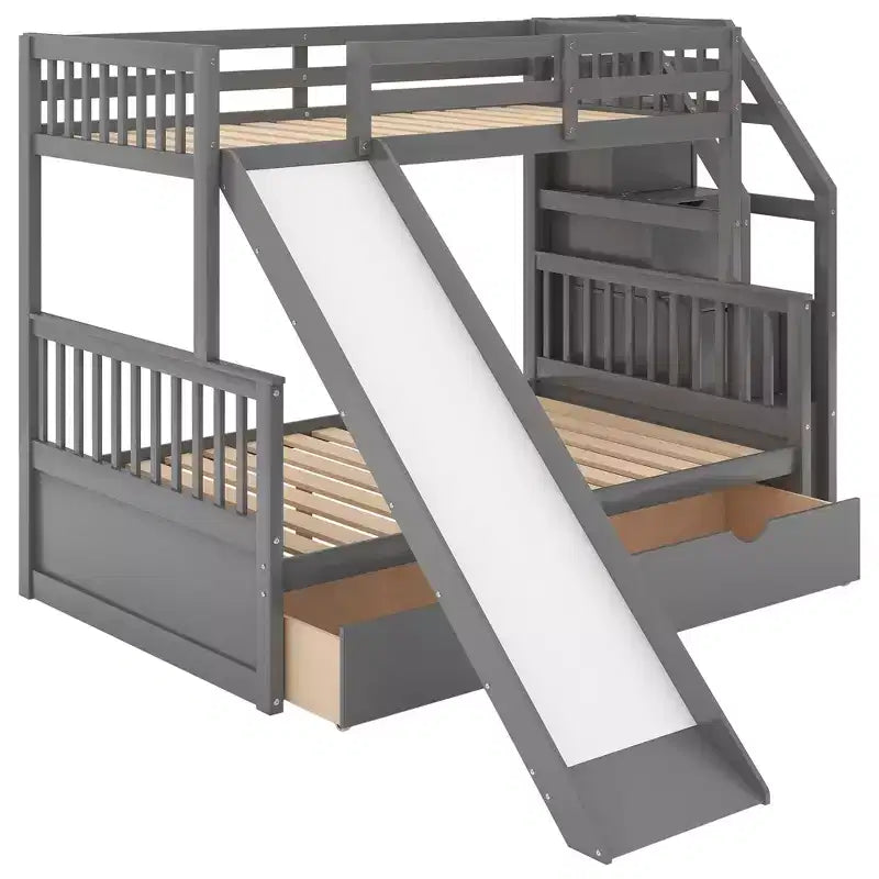 Whisen Twin over Full Bunk Bed with Drawers, Storage and Slide, Multifunction