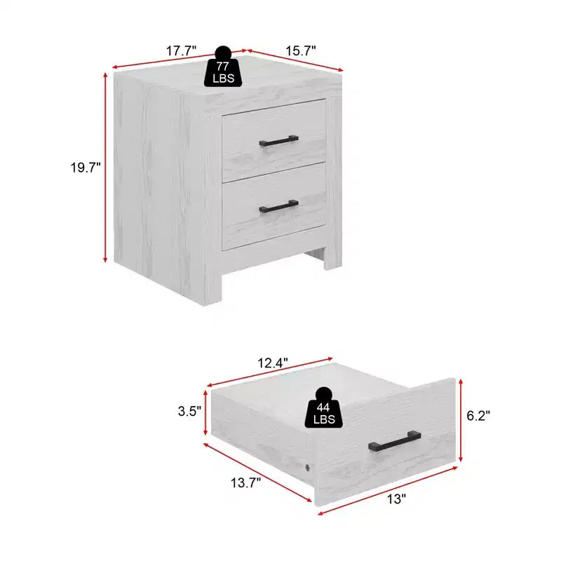 Famapy Two Drawer Nightstand Woodgrain Accent Vertical Storage Cabinet Bedside Table