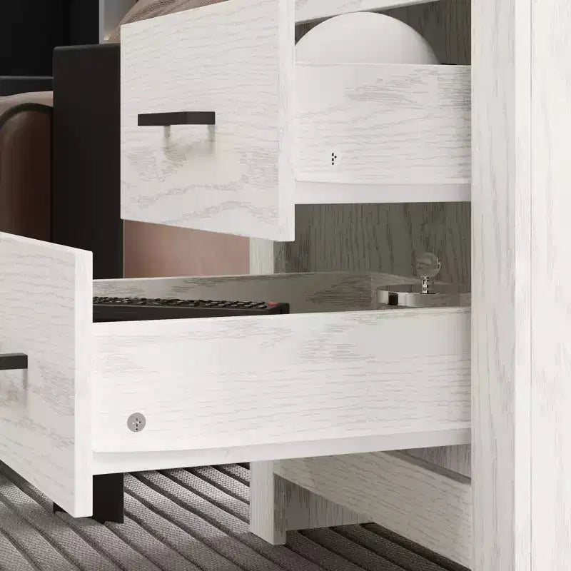 Famapy Two Drawer Nightstand Woodgrain Accent Vertical Storage Cabinet Bedside Table