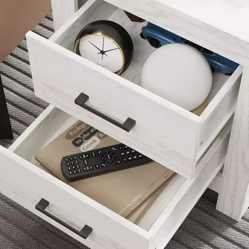 Famapy Two Drawer Nightstand Woodgrain Accent Vertical Storage Cabinet Bedside Table