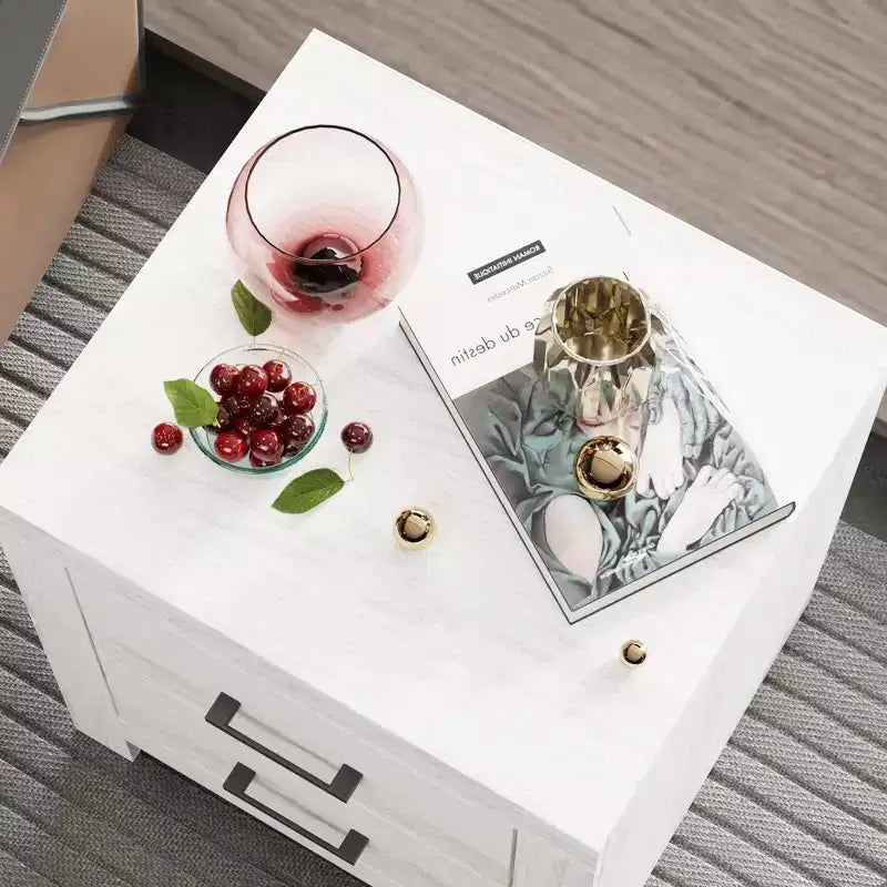 Famapy Two Drawer Nightstand Woodgrain Accent Vertical Storage Cabinet Bedside Table