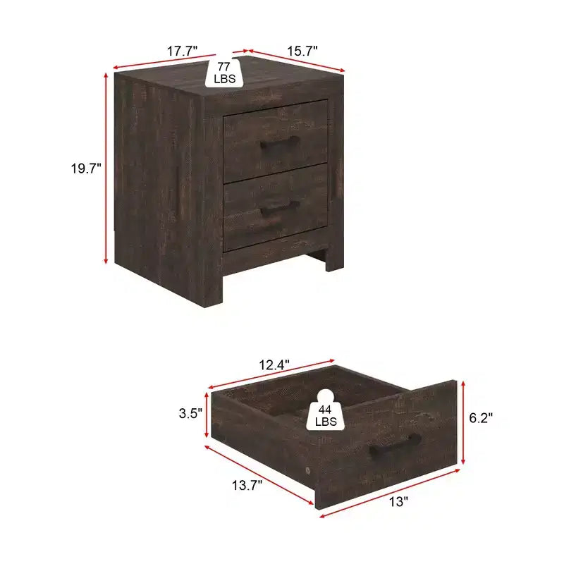 Famapy Two Drawer Nightstand Woodgrain Accent Vertical Storage Cabinet Bedside Table