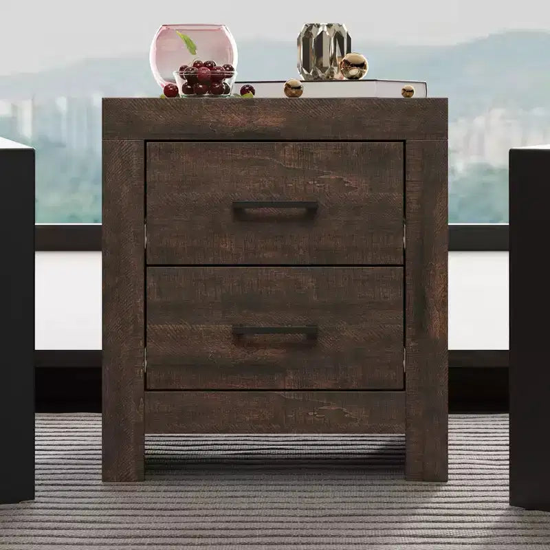 Famapy Two Drawer Nightstand Woodgrain Accent Vertical Storage Cabinet Bedside Table