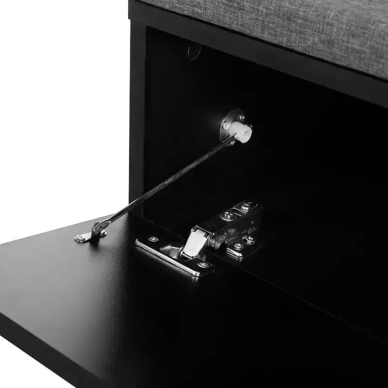 51W Storage Bench Shoe Bench Shoe Cabinet Shoe Rack Organizer with Cushion, Adjustable Shelves, Arched Doors and Rebound Devices, White/Black-ModernL
