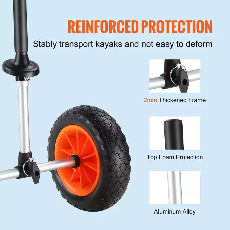 VEVOR Heavy Duty Kayak Cart, 280lbs Load Capacity, Detachable Canoe Trolley Cart with 10'' Solid Tires, Adjustable Width & Top Foam Protection