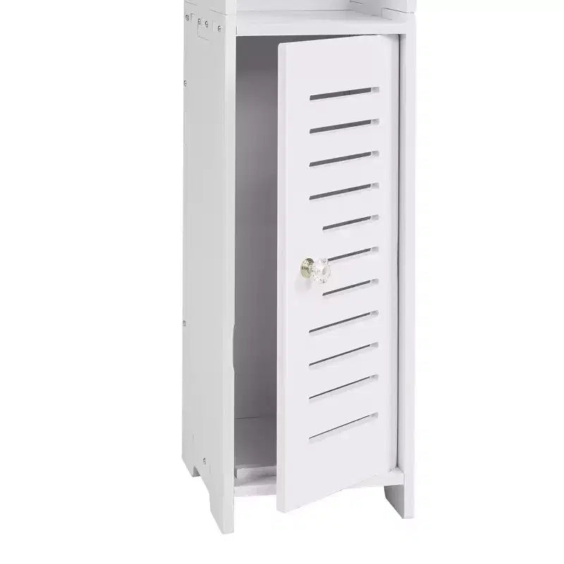 VECELO Bathroom Corner Shelf Storage, Waterproof Corner Cabinet with Toilet Paper Roll, Narrow Storage Organizer for Small Spaces, White