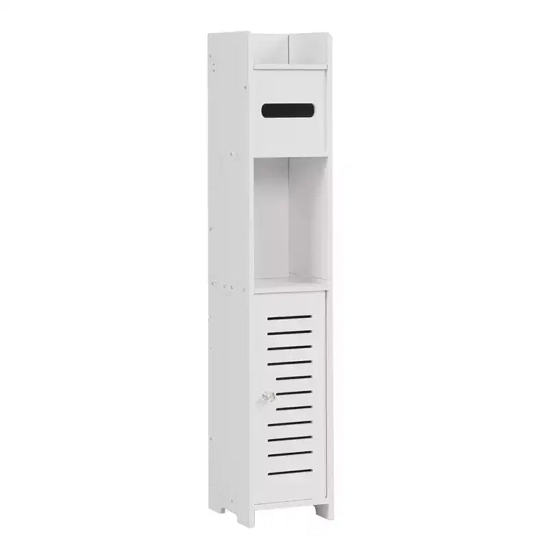 VECELO Bathroom Corner Shelf Storage, Waterproof Corner Cabinet with Toilet Paper Roll, Narrow Storage Organizer for Small Spaces, White
