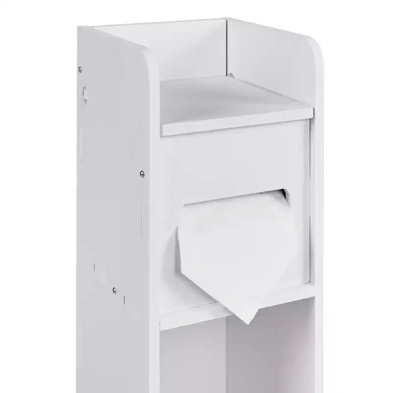 VECELO Bathroom Corner Shelf Storage, Waterproof Corner Cabinet with Toilet Paper Roll, Narrow Storage Organizer for Small Spaces, White
