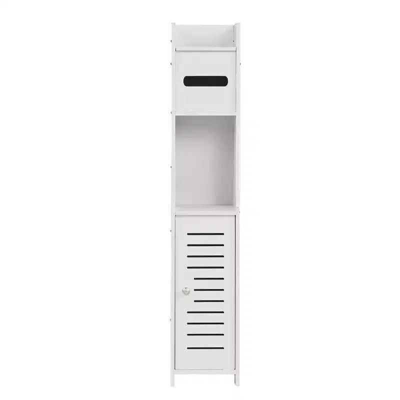 VECELO Bathroom Corner Shelf Storage, Waterproof Corner Cabinet with Toilet Paper Roll, Narrow Storage Organizer for Small Spaces, White