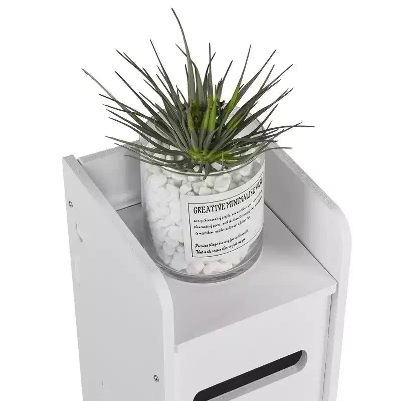 VECELO Bathroom Corner Shelf Storage, Waterproof Corner Cabinet with Toilet Paper Roll, Narrow Storage Organizer for Small Spaces, White