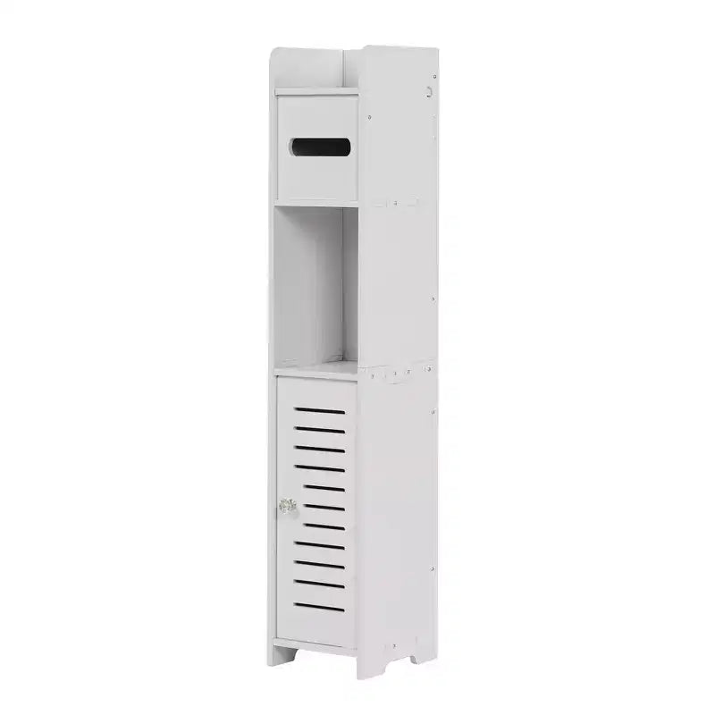 VECELO Bathroom Corner Shelf Storage, Waterproof Corner Cabinet with Toilet Paper Roll, Narrow Storage Organizer for Small Spaces, White
