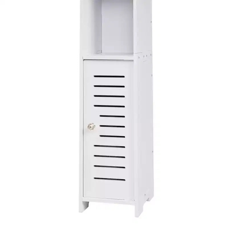 VECELO Bathroom Corner Shelf Storage, Waterproof Corner Cabinet with Toilet Paper Roll, Narrow Storage Organizer for Small Spaces, White