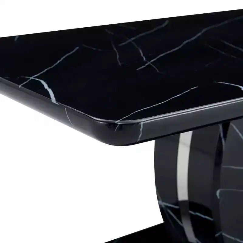 43W Coffee Table Cocktail Table Center Table, Marble Pattern/Wood Texture, Minimalist, White/Black/Walnut-ModernLuxe