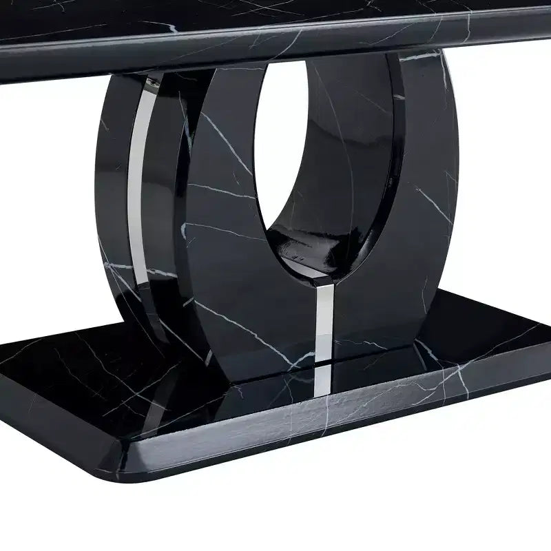 43W Coffee Table Cocktail Table Center Table, Marble Pattern/Wood Texture, Minimalist, White/Black/Walnut-ModernLuxe