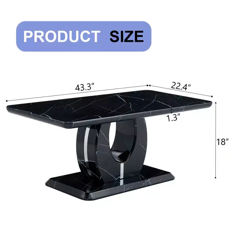 43W Coffee Table Cocktail Table Center Table, Marble Pattern/Wood Texture, Minimalist, White/Black/Walnut-ModernLuxe