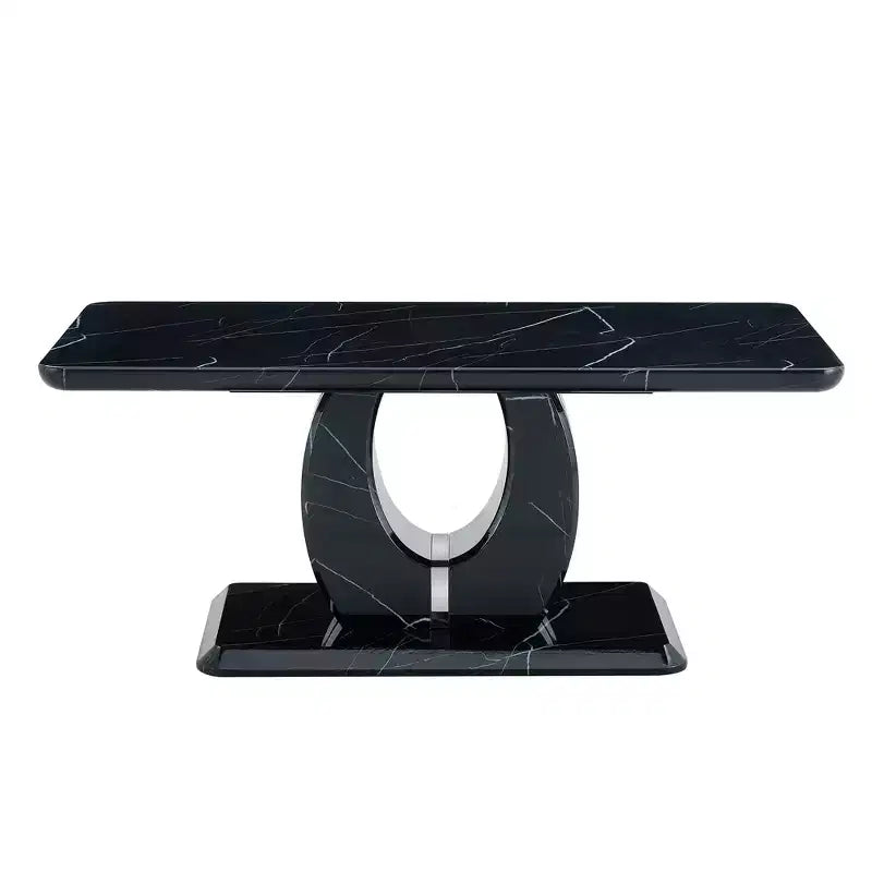 43W Coffee Table Cocktail Table Center Table, Marble Pattern/Wood Texture, Minimalist, White/Black/Walnut-ModernLuxe
