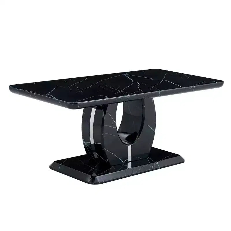 43W Coffee Table Cocktail Table Center Table, Marble Pattern/Wood Texture, Minimalist, White/Black/Walnut-ModernLuxe