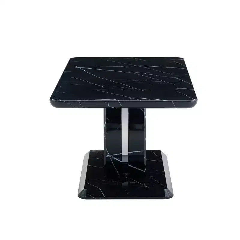43W Coffee Table Cocktail Table Center Table, Marble Pattern/Wood Texture, Minimalist, White/Black/Walnut-ModernLuxe