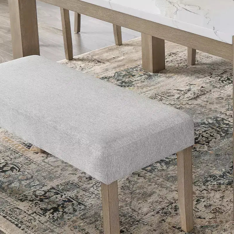 Roundhill Furniture Zelalle Upholstered Bench, Light Gray Fabric with Rubberwood Legs
