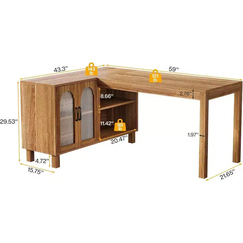 Tribesings L-Shaped Computer Desk, 59-inch Executive Desk with Cabinet, Office Corner Desk Workstation, Brown