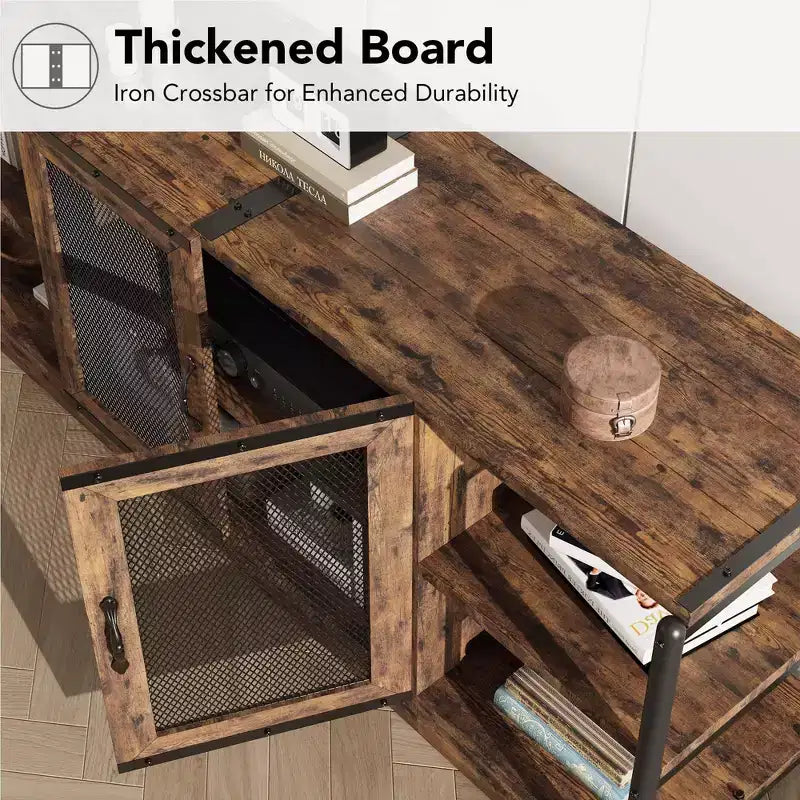 Farmhouse TV Stand for 65/75 inches TVs, Entertainment Center with Storage Cabinet and Mesh Doors, Industrial TV Media Console Cabinet Table