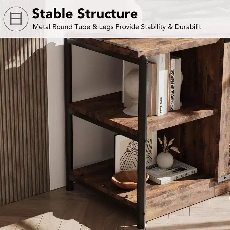 Farmhouse TV Stand for 65/75 inches TVs, Entertainment Center with Storage Cabinet and Mesh Doors, Industrial TV Media Console Cabinet Table